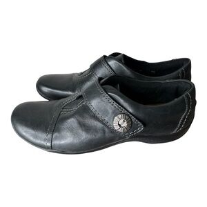 CLARKS ARTISAN Black Tessa Leather Slip On Velcro Comfort Loafer Size 10